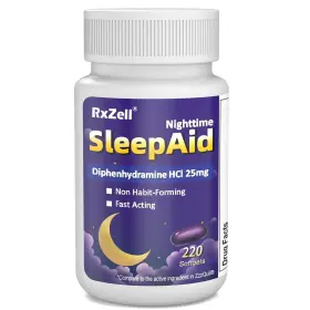 Rxzell 850046218071 Sleep Aid Diphenhydramine Hcl 25mg 220 Softgels - Fall Asleep Faster D