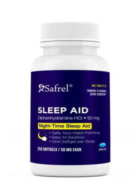 Safrel 371309117257 Nighttime Sleep Aid Diphenhydramine Hcl 50mg 250 Softgels Strong Non