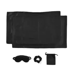 7767922 Shop Lc Black 5 Piece Satin Sleep Set 2x Pillow Case Eye Mask Scrunchie And Pouch