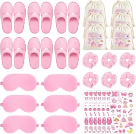 A0101835 Sitsink Sleepover Party Supplies For Girls - Soft Pink Velvet Eye Mask Slippers Set