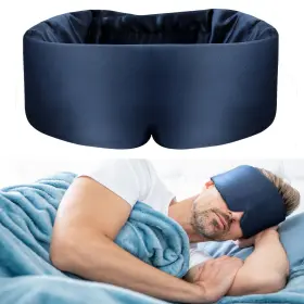 Szk-em-sik-1p-navyblue Solzek Silk Sleeping Mask Adjustable Blackout Eye Navy Blue