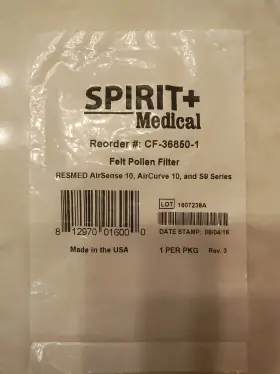Cf-36850-1 Spirit Lot Of 19 Medical Felt Pollen Filter Resmed 1 Per Package