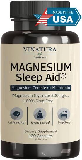 Supplements 445042847894 Vinatura Magnesium Sleep Aid With Melatonin Glycinate L-theanine 120 Capsules