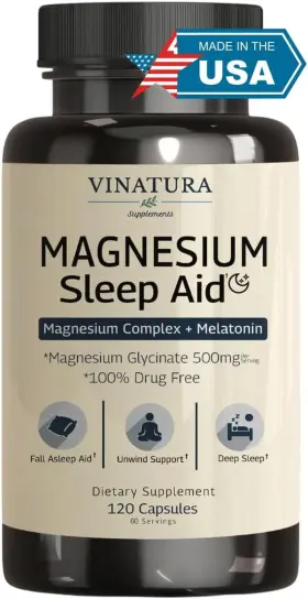 Supplements 445042847894 Vinatura Magnesium Sleep Aid With Melatonin Glycinate L-theanine 120 Capsules
