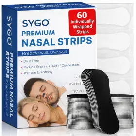Sygo 199284304048 Performance Nasal Strips For Breathing 60 Pcs Oil And Sweat Resistant Adhesiv