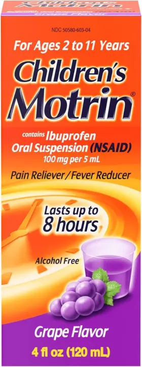 Tena 300450603401 Childrens Motrin Oral Suspension Relief Ibuprofen Grape Flavored 4 Oz