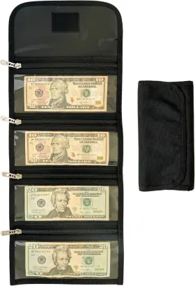 Qr-183 Tidy Pockets Money Wallet Organizer For Cash With 4 Zippered - Small Black