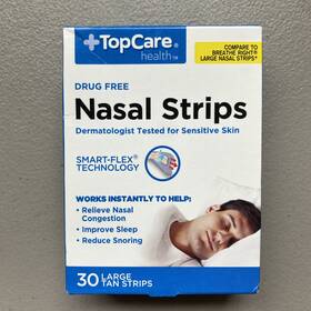 Topcare 036800118089 Nasal Strips For Sensitive Skin Snoring Breathing Aid Large 30 Ct Sealed