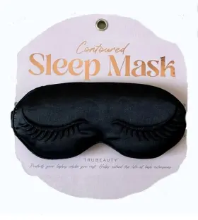 Trubeauty 190518210500 Contured Sleep Mask Black Satin Elastic Strap Lash Protection New