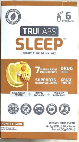 Trulabs 7741 New Sleep Night Time Drink Mix- Honey Lemon Flavored 6-pack 5g