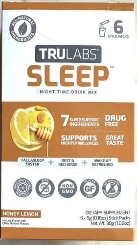 7741 Trulabs New Sleep Night Time Drink Mix- Honey Lemon Flavored 6-pack 5g