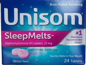 Unisom 411670001400 Sleepmelts Sleep Melts Nighttime Aid Cherry 24 Tablets Exp 11/25
