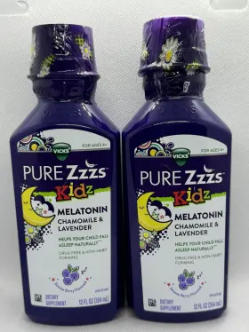 Vicks 323900031166 Pure Zzzzs Kids 2 Pack Melatonin Chamomile And Lavender Liq 12 Oz Ex 25 26