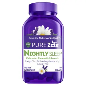 Vicks 323900040090 Pure Zzzs Melatonin Sleep Aid Tablets Chamomile And Lavender 60 Count