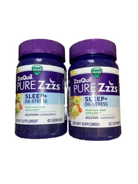 Vicks 323900040212 Zzzquil Pure Zzzs Sleep De-stress Gummies Exp Sept 2025- 2 Pack