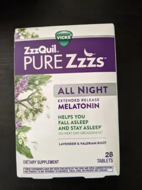Vicks 323900041080 Zzzquil Pure Zzzs All Night Extended Release Melatonin Sleep Aid 28 Ct Valerian