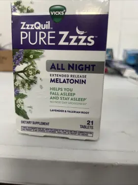 Vicks 323900041189 Zzzquil Pure Zzzs All Night Melatonin Lavender Valerian 21 Tablets - 12/24