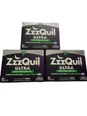 Vicks 323900042728 Pack Of 3 Zzzquil Ultra Night Time Sleep Aid Doxylamine Succinate 24 Tablets