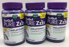 Vicks 323900045309 3pk Zzzquil Pure Zzzs Melatonin 60 Gummies Each Exp 3/25 Sealed