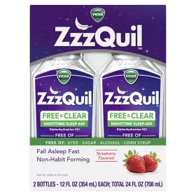 Vicks 323900047655 Zzzquil Liquid Sleep Aid Diphenhydramine 50mg Hci Free 12 Fl Oz Pack Of 2
