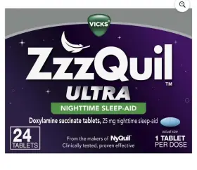 44162ktc1 Vicks Zzzquil Ultra Night Time Sleep Aid Doxylamine Succinate 24tab Exp3/26 New