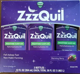778450 Vicks Zzzquil Nighttime Sleep-aid Warming Berry Flavor 12 Fl. Oz. 3 Pk