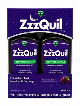 Vicks 91707854 Zzzquil Sleep Aid Liquid 12oz X2 Nighttime Warming Berry Exp 08/2027