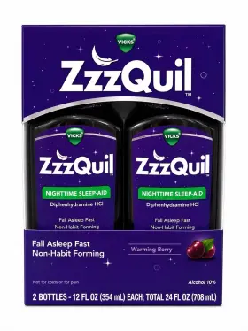 91707854 Vicks Zzzquil Sleep Aid Liquid 12oz X2 Nighttime Warming Berry Exp 08/2027