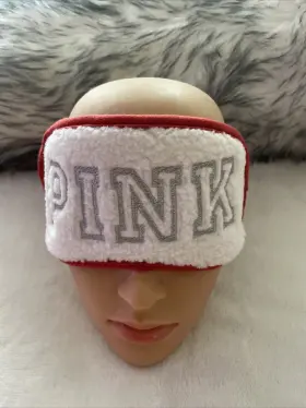Victoria S Secret Pink 667546046482 Victorias Cozy Sherpa Face Sleep Eye Mask Red White Logo New