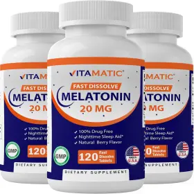 Vitamatic 445052497416 3 Pack Melatonin 20mg Fast Dissolve 120 Tablets Nighttime Sleep Aid