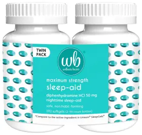Wellness Basics 359726236928 Maximum Strength Sleep-aid - Diphenhydramine Hcl 96 Count Softgel Twin P