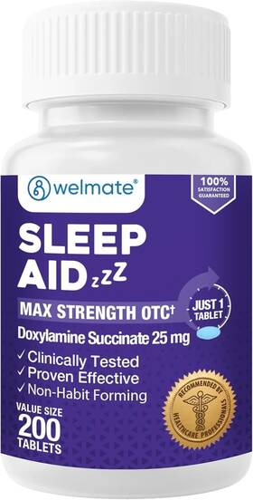 Welmate 02588 Doxylamine Succinate 25mg Nighttime Sleep 200 Tablets