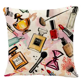 Ygg-af-q081 Yggqf Throw Pillow Cover Pink Makeup Watercolor Cosmetics And Perfumes Collection G
