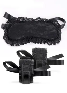 Zesterd 752692702716 Elegant Black Lace Sleep Mask And Handcuffs Set