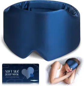 24394 Zinpaza Silk Sleep Mask Large Size Eye Face Hugging Padded Navy Blue