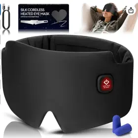 Zinpaza 313090541507 Silk Heated Eye Mask 2000mah Large Size Cordless Sleep Warm Compresses