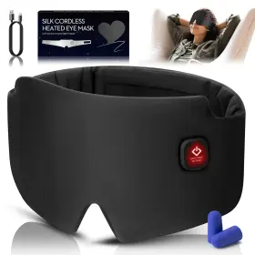 Zinpaza 768795822060 Silk Heated Eye Mask 2000mah Large Size Cordless Sleep Warm Compres