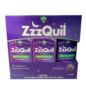 Zzzquil 323900015319 Vicks Nighttime Sleep-aid Liquid 12 Oz 3 Pack Warming Berry Flavor