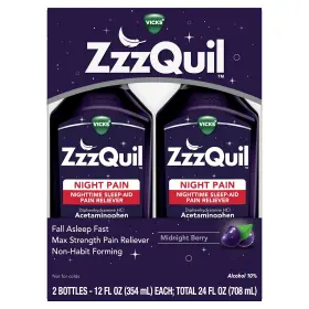 Zzzquil 323900040939 Night Pain Liquid 12 Fl Oz Pack Of 2 Non Habit Forming Sleep Aid