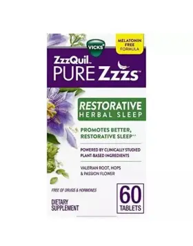 Zzzquil 705353934551 Vicks Pure Zzzs Restorative Herbal Sleep Tablets Melatonin-free 60ct