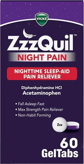 Pr80341403 Zzzquil Night Pain Relief Sleep Aid With Acetaminophen And Diphenhydramine 60ct