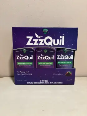Uam8018 Zzzquil New Nighttime Sleep Aid Liquid Warming Berry 12 Fl Oz 3 Pack Exp 06/24