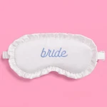 Ruffled Bride Sleep Mask, White Satin + Blue Embroidery Bachelorette Party Dec New. Price: $26.90.