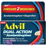 Advil Dual Action With Acetaminophen Pain Reliever 144 Caplets New. Price: $16.98.