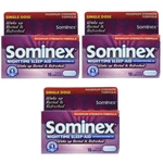3 Pack Sominex Nighttime Sleep Aid Maximum Strength 16 Caplets Each New. Price: $18.63.