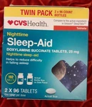 Twin Pack Cvs Nighttime Sleep Aid 25MG X 96 Count Bottles. Total 192 Tablets New. Price: $14.99.