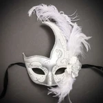Ilovemasks Half Moon Side Feather Glitter White Masquerade Ball Party New. Price: $21.99.