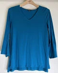 Eileen Fisher Sz Med Bust 40" Tunic Tee Teal Blue Ls Neck Flare Sleeve Stretch Pre-owned. Price: $31.99.