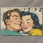 Art Print Comic Sleeping Couple Zzz Pop Romance Pillow Dreamy Bedtime Kiss New. Price: $74.99.