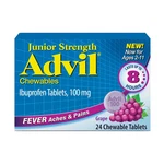 Children's Advil Junior Pain And Fever Relief Chewable Tablets, Grape, 24 Count New. Price: $24.99.
